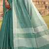 Lassitude Sea Green Cotton Silk Saree With Resplendent Blouse Piece