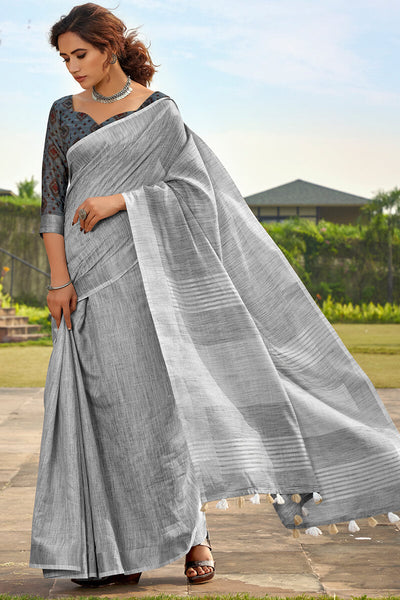 Brood Grey Cotton Silk Saree With Incredible Blouse Piece