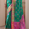 Radiant Rama Patola Silk Saree With Effulgent Blouse Piece