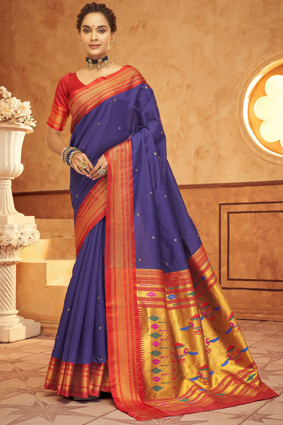Majesty Royal Blue Paithani Silk Saree With Girlish Blouse Piece