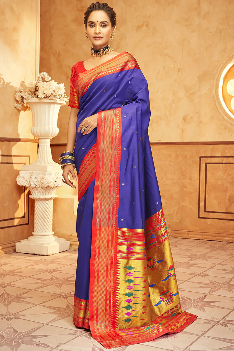 Panoply Royal Blue Paithani Silk Saree With Unequalled Blouse Piece