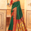 Ephemeral Dark Green Paithani Silk Saree With Precious Blouse Piece