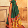Ephemeral Dark Green Paithani Silk Saree With Precious Blouse Piece