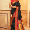 Dissemble Black Paithani Silk Saree With Beleaguer Blouse Piece
