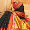 Dissemble Black Paithani Silk Saree With Beleaguer Blouse Piece
