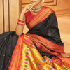 Dissemble Black Paithani Silk Saree With Beleaguer Blouse Piece