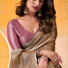 Desultory Brown Soft Banarasi Tissue Silk Saree With Designer Blouse Piece
