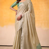 Entrancing Beige Soft Banarasi Tissue Silk Saree With Murmurous Blouse Piece