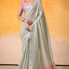 Woebegone Pista Soft Banarasi Tissue Silk Saree With Splendiferous Blouse Piece