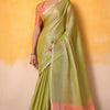 Precious Green Soft Banarasi Tissue Silk Saree With Unequalled Blouse Piece