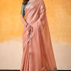 Beautiful Peach Soft Banarasi Tissue Silk Saree With Snappy Blouse Piece