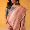 Beautiful Peach Soft Banarasi Tissue Silk Saree With Snappy Blouse Piece