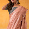 Beautiful Peach Soft Banarasi Tissue Silk Saree With Snappy Blouse Piece