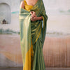 Fantabulous Green Soft Banarasi Tissue Silk Saree With Skinny Blouse Piece