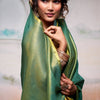 Fantabulous Green Soft Banarasi Tissue Silk Saree With Skinny Blouse Piece