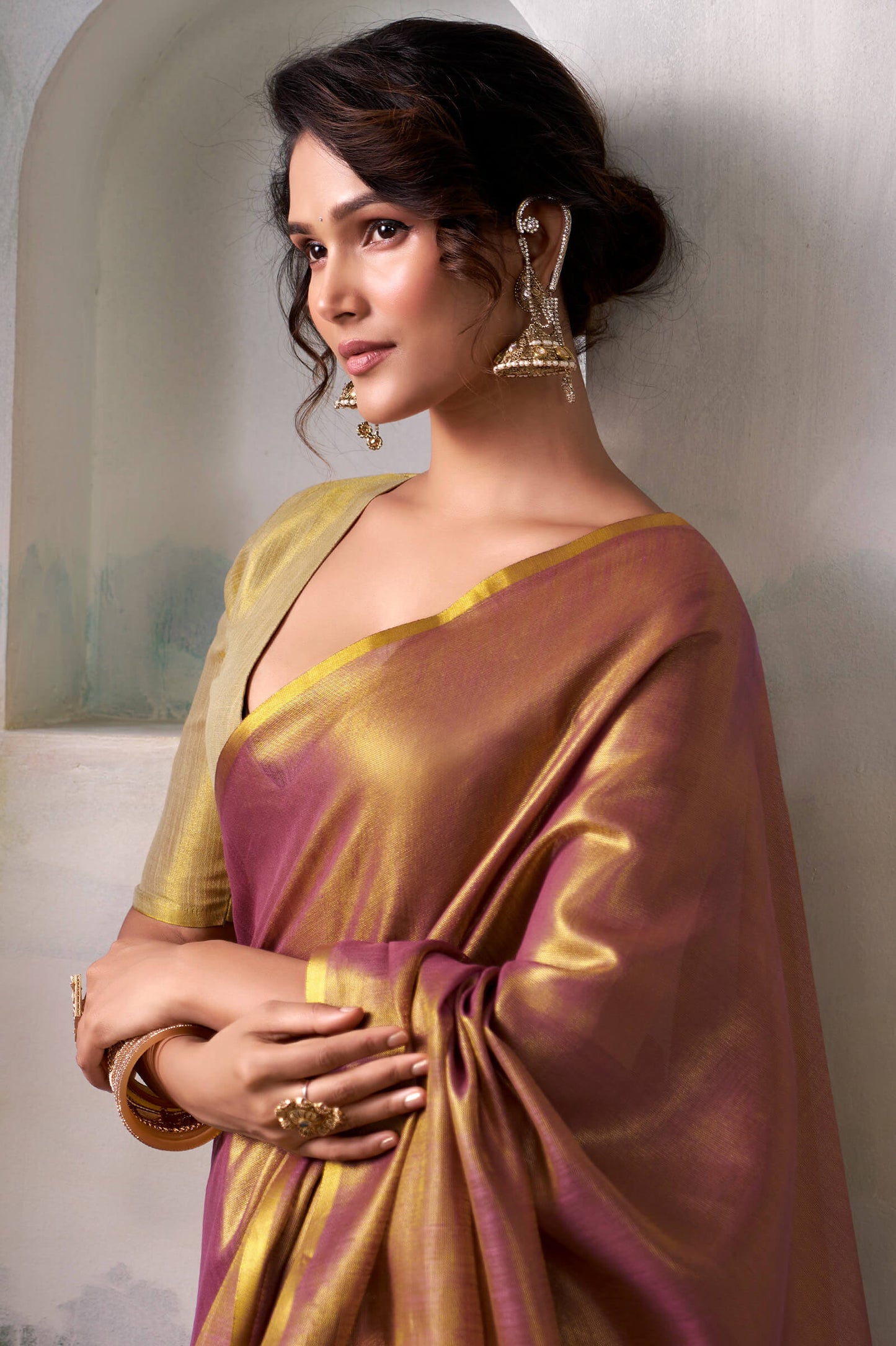 Gratifying Purple Soft Banarasi Tissue Silk Saree With Improbable Blouse Piece