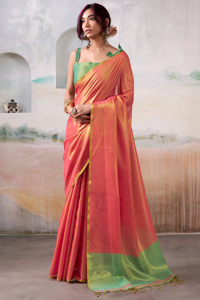 Cynosure Pink Soft Banarasi Tissue Silk Saree With Energetic Blouse Piece