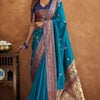 Angelic Teal Blue Soft Banarasi Silk Saree With Fairytale Blouse