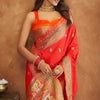 Desuetude Red Soft Banarasi Silk Saree With Imbrication Blouse