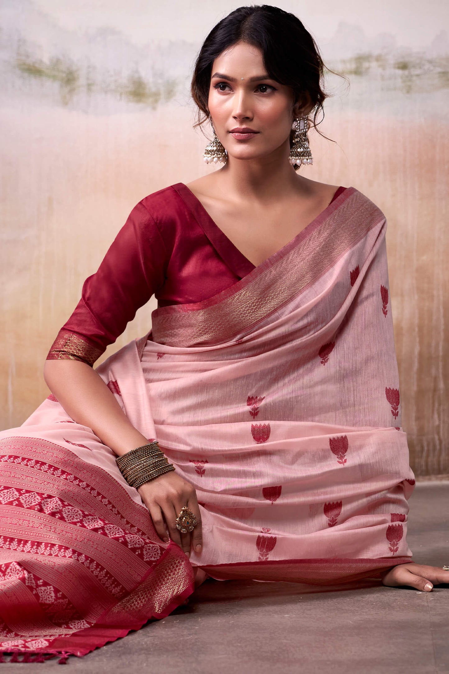 Charming Baby Pink Cotton Silk Saree With Twirling Blouse Piece
