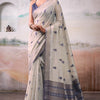 Elaborate Grey Cotton Silk Saree With Quixotic Blouse Piece