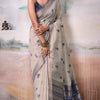 Elaborate Grey Cotton Silk Saree With Quixotic Blouse Piece