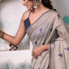 Elaborate Grey Cotton Silk Saree With Quixotic Blouse Piece
