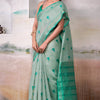 Ravishing Sea Green Cotton Silk Saree With Piquant Blouse Piece