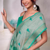Ravishing Sea Green Cotton Silk Saree With Piquant Blouse Piece