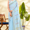 Quintessential Sky Cotton Silk Saree With Nectarous Blouse Piece