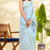 Quintessential Sky Cotton Silk Saree With Nectarous Blouse Piece
