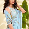 Quintessential Sky Cotton Silk Saree With Nectarous Blouse Piece