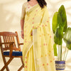 Stunning Yellow Cotton Silk Saree With Most Stunning Blouse Piece