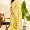 Stunning Yellow Cotton Silk Saree With Most Stunning Blouse Piece