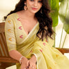Stunning Yellow Cotton Silk Saree With Most Stunning Blouse Piece