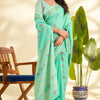 Majestic Turquoise Cotton Silk Saree With Breathtaking Blouse Piece
