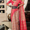 Splendiferous Beige and Pink Patola Silk Saree with Exuberant Blouse Piece