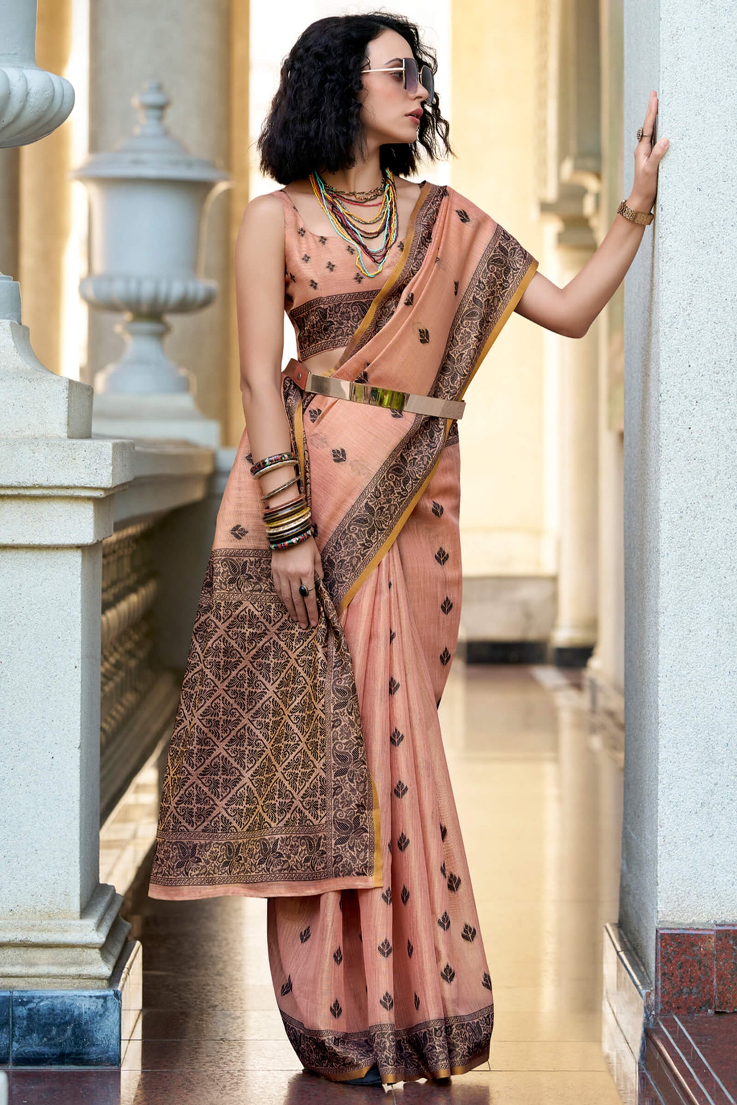 Flattering Peach Cotton Silk Saree With Vivacious Blouse Piece