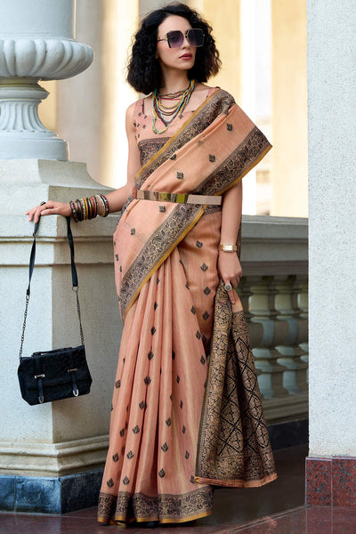 Flattering Peach Cotton Silk Saree With Vivacious Blouse Piece