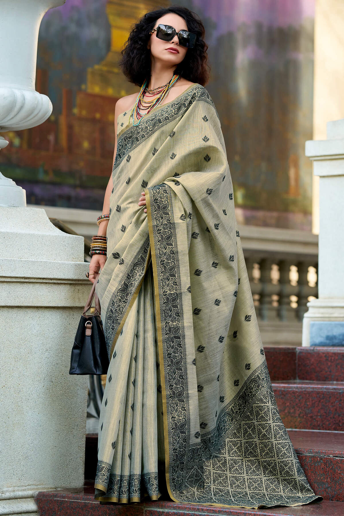 Flamboyant Beige Cotton Silk Saree With Preferable Blouse Piece