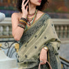 Flamboyant Beige Cotton Silk Saree With Preferable Blouse Piece