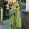 Impressive Green Cotton Silk Saree With Glorious Blouse Piece