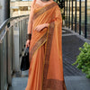 Preferable Orange Cotton Silk Saree With Epiphany Blouse Piece