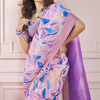 Refreshing Lavender Digital Printed Soft Silk Saree With Adorning Blouse Piece