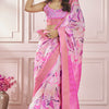 Intricate Pink Digital Printed Soft Silk Saree With Engrossing Blouse Piece