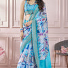 Delightful Firozi Digital Printed Soft Silk Saree With Entrancing Blouse Piece