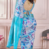 Delightful Firozi Digital Printed Soft Silk Saree With Entrancing Blouse Piece