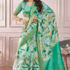 Fugacious Green Digital Printed Soft Silk Saree With Imbrication Blouse Piece