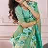 Fugacious Green Digital Printed Soft Silk Saree With Imbrication Blouse Piece