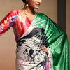 Confounding Beige Digital Printed Satin Silk Saree With Sempiternal Blouse Piece